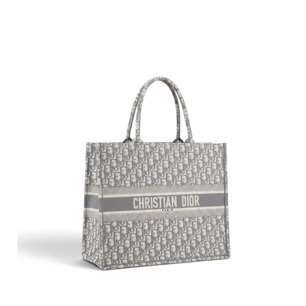 DIOR Large Dior Book Tote Gray White Oblique Canvas MINT